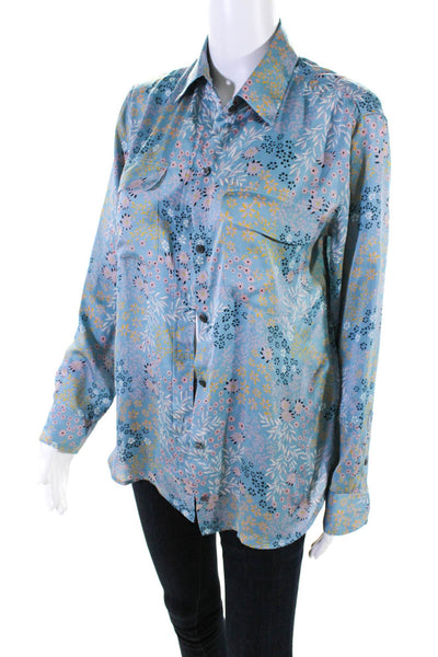 Equipment Femme Womens Button Front Collared Silk Floral Shirt Blue Size XS