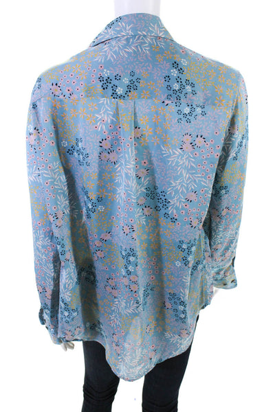 Equipment Femme Womens Button Front Collared Silk Floral Shirt Blue Size XS