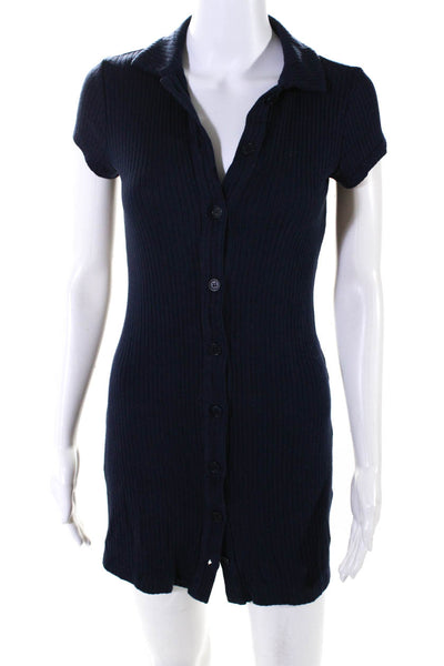 Reformation Jeans Womens Button Front Collared Ribbed Shirt Dress Blue Size XS