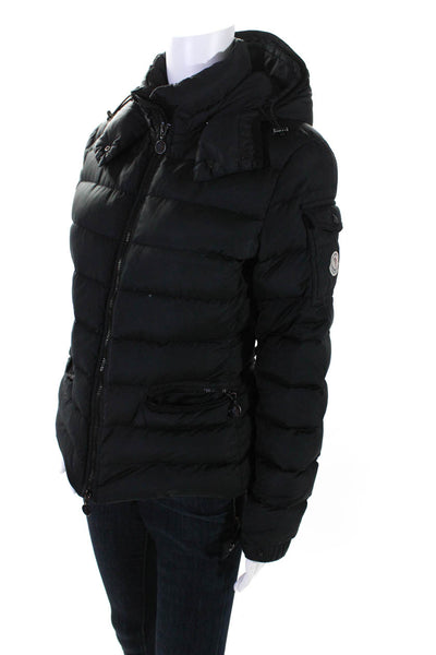 Moncler Womens Hooded 2 Pocket Long Sleeve Zip Up Down Jacket Coat Black Size 0