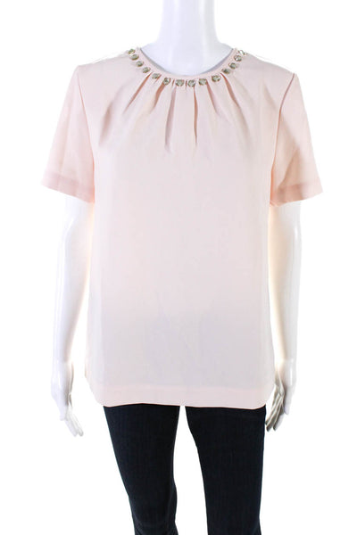 Kate Spade Womens Rhinestone Embellished Short Sleeve Top Blouse Pink Size 6