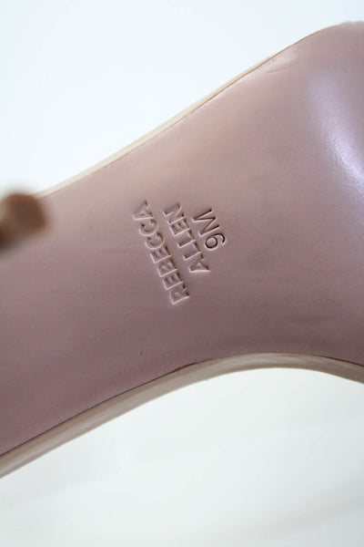 Rebecca Allen Womens Ankle Strap Stiletto Sandals Beige Patent Leather Size 9