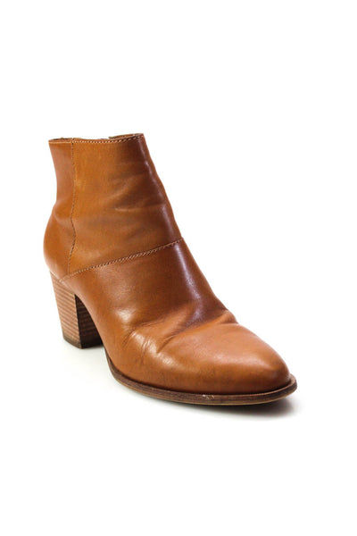 Madewell Womens Brown Leather Zip Block Heels Ankle Boots Shoes Size 8.5