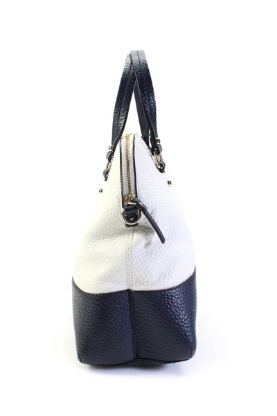 Kate Spade New York Womens White Navy Color Block Leather Satchel Bag Handbag