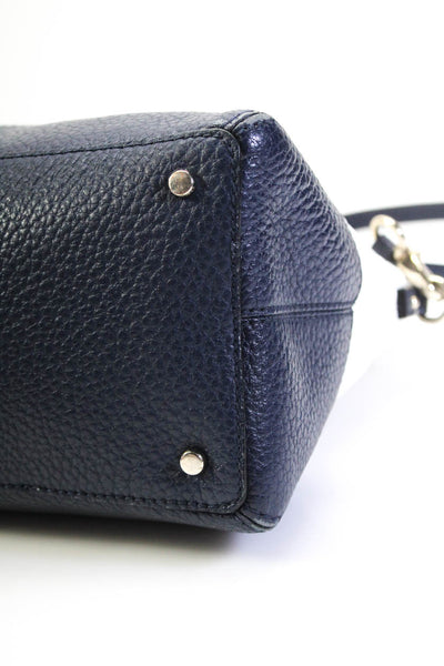 Kate Spade New York Womens White Navy Color Block Leather Satchel Bag Handbag