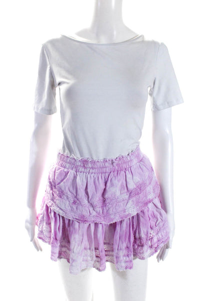 Love Shack Fancy Womens Cotton Tie-Dye Print Lined Tiered Skirt Pink Size XS
