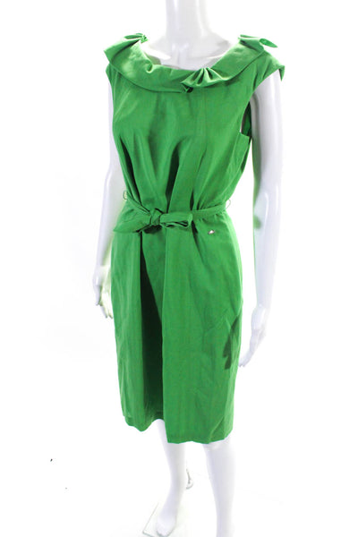 Escada Womens Wool Collared Round Neck Belted Sheath Dress Green Size EUR38