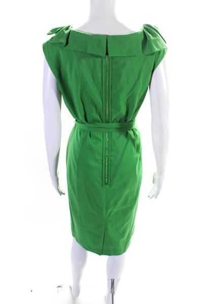 Escada Womens Wool Collared Round Neck Belted Sheath Dress Green Size EUR38