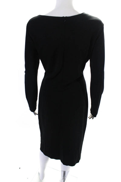Escada Womens Ruched V-Neck Zippered Long Sleeve Sheath Dress Black Size EUR40