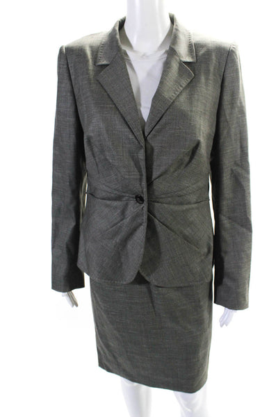 Escada Womens Wool Snapped Buttoned Pleated Blazer Skirt Set Gray Size EUR40