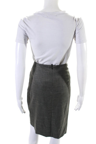 Escada Womens Wool Snapped Buttoned Pleated Blazer Skirt Set Gray Size EUR40