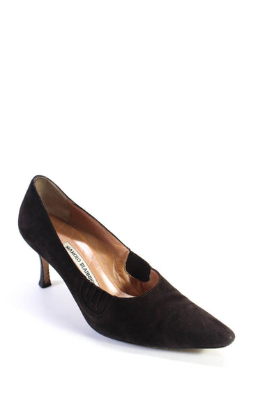 Manolo Blahnik Womens Suede Pointed Toe Stiletto Heels Pumps Brown Size EUR38