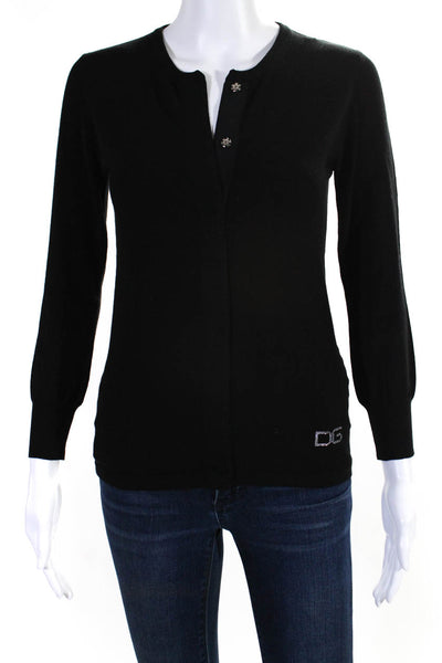 Dolce & Gabbana Womens Button Up Crystal Logo Cardigan Sweater Black Size IT 42