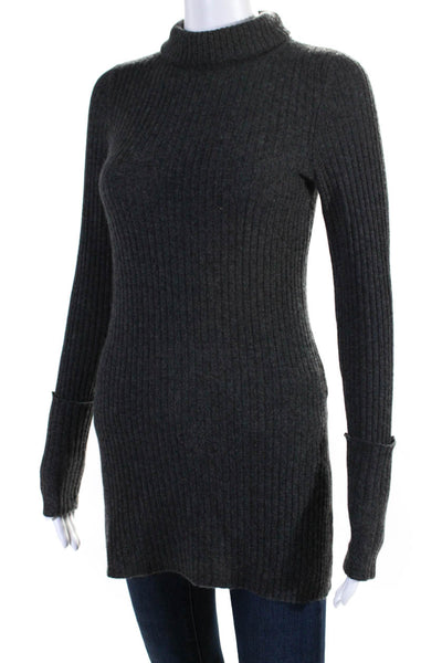 Magaschoni Womens Long Sleeve Cashmere Ribbed Knit Turtleneck Sweater Gray XS