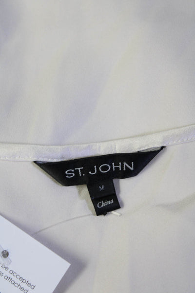 St. John Womens Sleeveless V Nekc SIlk Boxy Layered Top White Size Medium