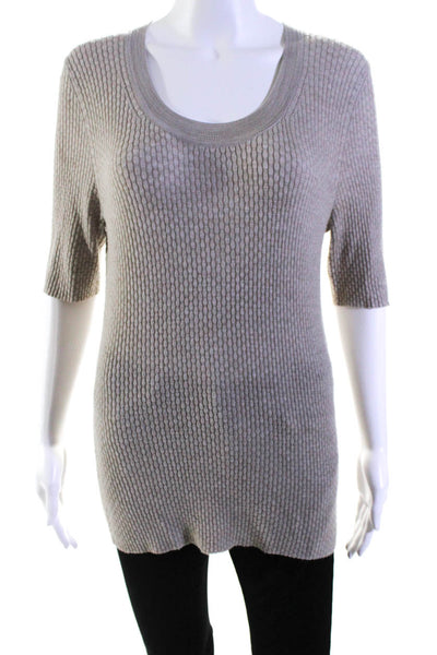 Theory Womens Short Sleeve Scoop Neck Knit Shirt Brown Wool Size Extra Large