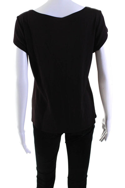 Eileen Fisher Womens Short Sleeve Scoop Neck Silk Knit Shirt Dark Brown Medium