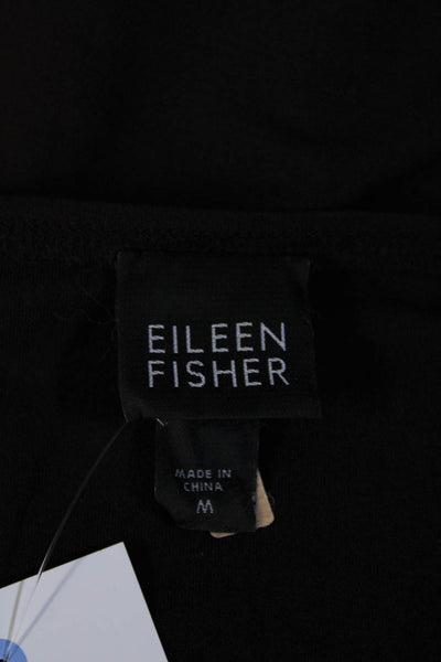 Eileen Fisher Womens Short Sleeve Scoop Neck Silk Knit Shirt Dark Brown Medium