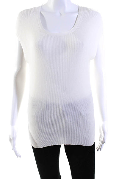 Lafayette 148 New York Womens Cap Sleeve Ribbed Knit Tee Shirt White Size Large