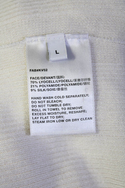 Lafayette 148 New York Womens Cap Sleeve Ribbed Knit Tee Shirt White Size Large