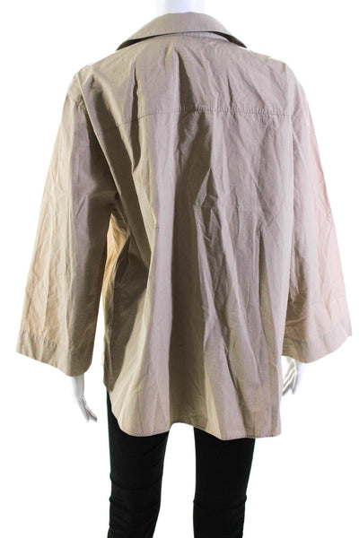 Lafayette 148 New York Womens Button Front 3/4 Sleeve Shirt Brown Size Large