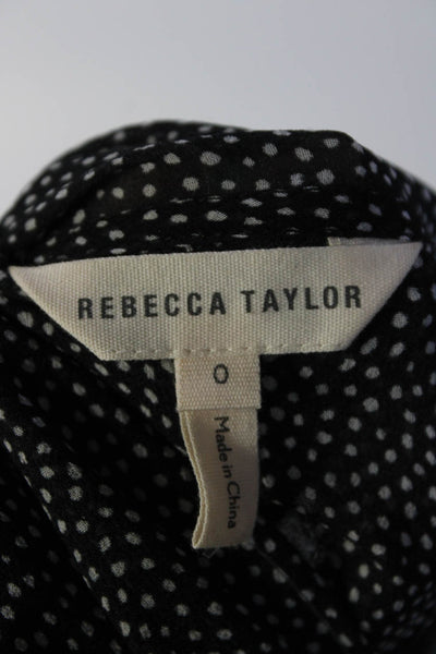 Rebecca Taylor Womens Short Sleeve Tie Neck Silk Spotted Top Black White Size 0