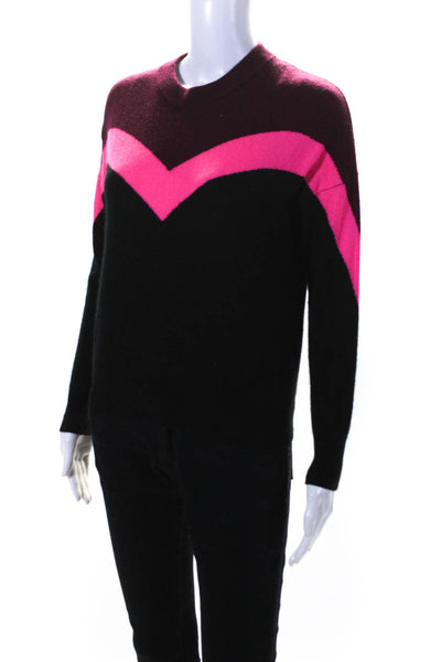 27 Miles Womens Pullover Crew Neck Colorblock Cashmere Sweater Red Pink Black XS