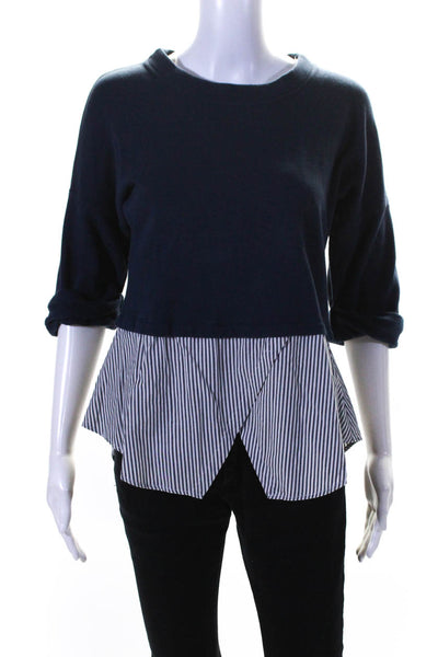 Derek Lam 10 Crosby Womens 3/4 Sleeve Striped Layered Sweatshirt Navy Size XS