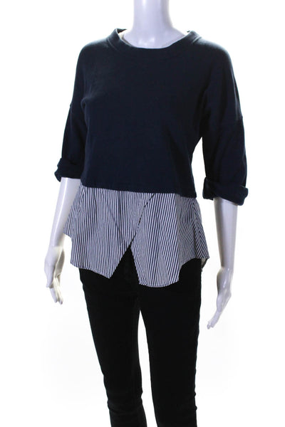 Derek Lam 10 Crosby Womens 3/4 Sleeve Striped Layered Sweatshirt Navy Size XS