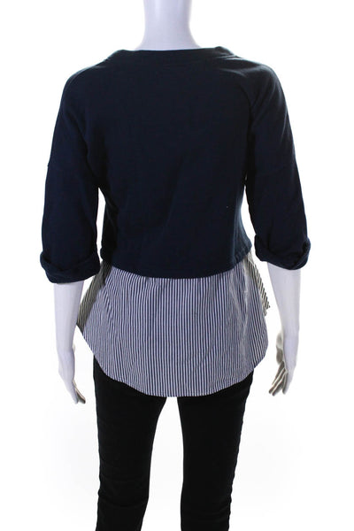 Derek Lam 10 Crosby Womens 3/4 Sleeve Striped Layered Sweatshirt Navy Size XS