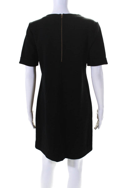 J Crew Womens Wool Blend Round Neck Short Sleeve Zip Up  Dress Black Size 8
