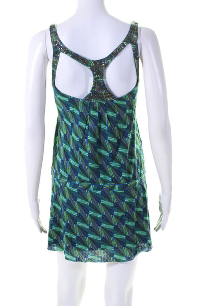 Free People Womens Green Printed Sequins Scoop Neck A-line Dress Size 0