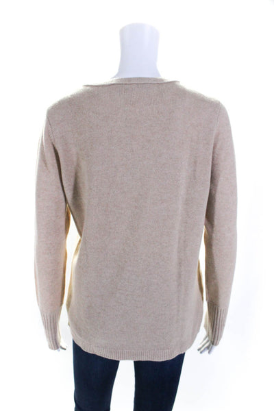 Magaschoni Womens Cashmere Cable Knit Long Sleeve Crewneck Sweater Beige Size M