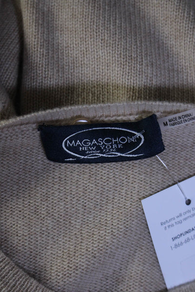 Magaschoni Womens Cashmere Cable Knit Long Sleeve Crewneck Sweater Beige Size M