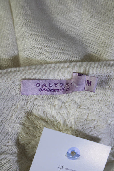 Calypso Saint Barth Womens Leaf Knit Long Sleeve Wrap Front Knit Top Tan Size M
