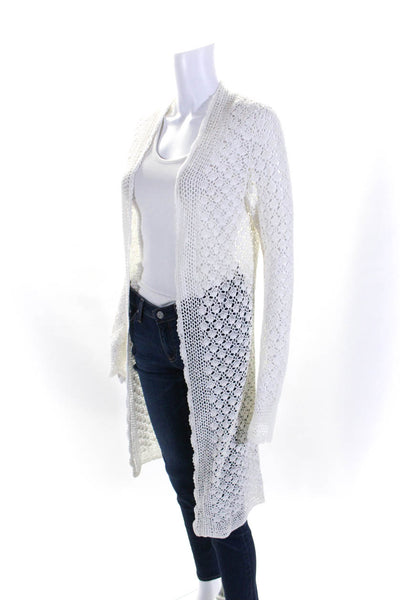 Magaschoni Womens Cotton Open Crochet Long Sleeve Open Cardigan White Size M