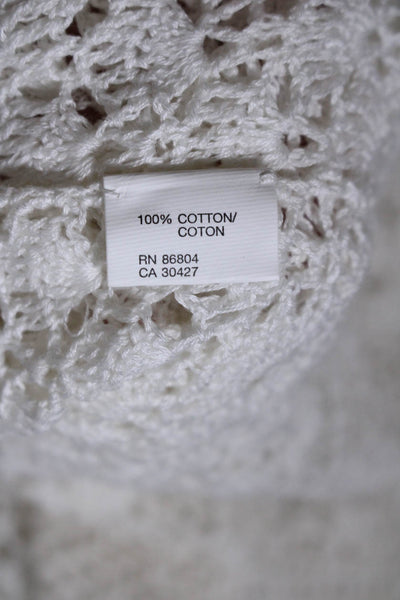 Magaschoni Womens Cotton Open Crochet Long Sleeve Open Cardigan White Size M