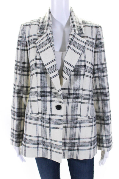 Tailored Rebecca Taylor Womens White Plaid One Button Long Sleeve Blazer Size 2
