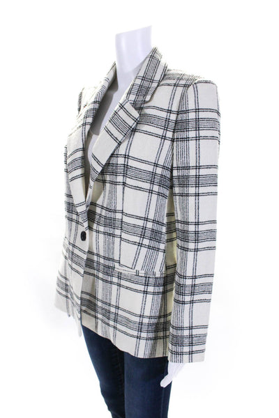 Tailored Rebecca Taylor Womens White Plaid One Button Long Sleeve Blazer Size 2