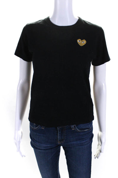 Play Comme Des Garcons Womens Metallic Heart Tee Shirt Black Gold Size Small