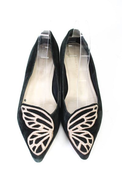 Sophia Webster Womens Metallic Embroidered Butterfly Ballet Flats Black Size 6