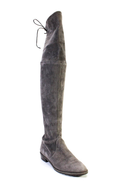 Stuart Weitzman Womens Drawstring Suede Over Knee Boots Gray Size 7