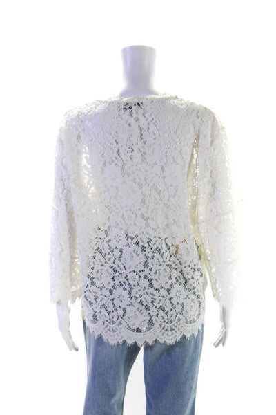 IRO Womens White Floral Lace Crew Neck 3/4 Sleeve Blouse Top Size 40