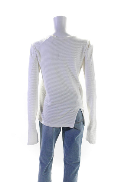 Helmut Lang Womens White Cotton Ribbed Crew Neck Long Sleeve Knit Top Size L