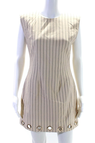 Toccin Womens Riley Strong Shoulder Grommet Stripe Sheath Dress Beige Size 4