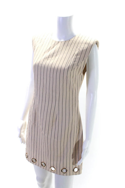 Toccin Womens Riley Strong Shoulder Grommet Stripe Sheath Dress Beige Size 4