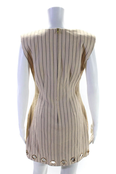 Toccin Womens Riley Strong Shoulder Grommet Stripe Sheath Dress Beige Size 4