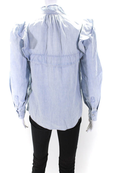 Etoile Isabel Marant Womens Button Front Ruffled Denim Shirt Blue Size FR 34