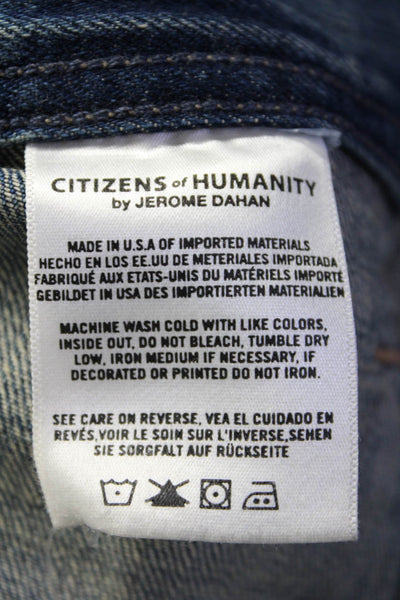 Citizens of Humanity Womens Button Front Distressed Jean Jacket Blue Size Large