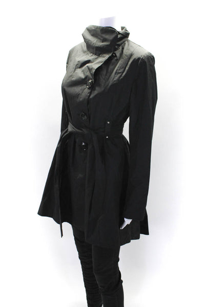 Steve Madden Womens Black Collar Belt Long Sleeve Trench Jacket Size S